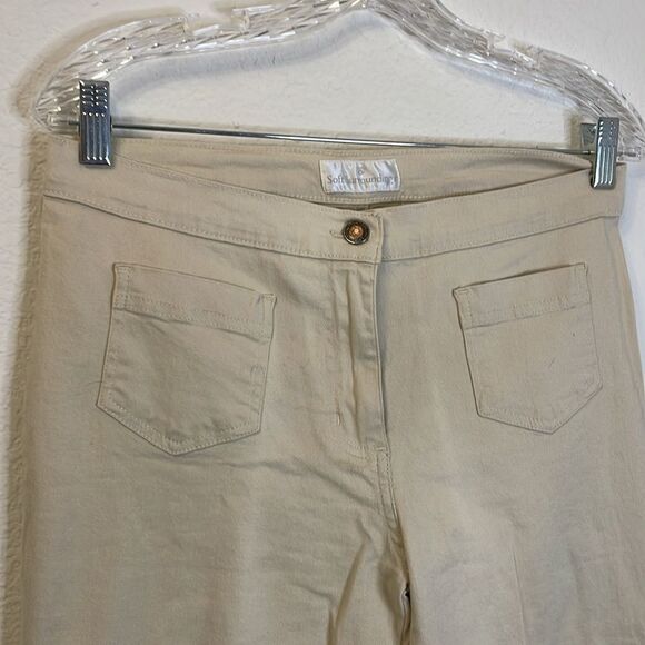 Soft Surroundings tan cropped wide leg pant with buttons | size M - Picture 3 of 8